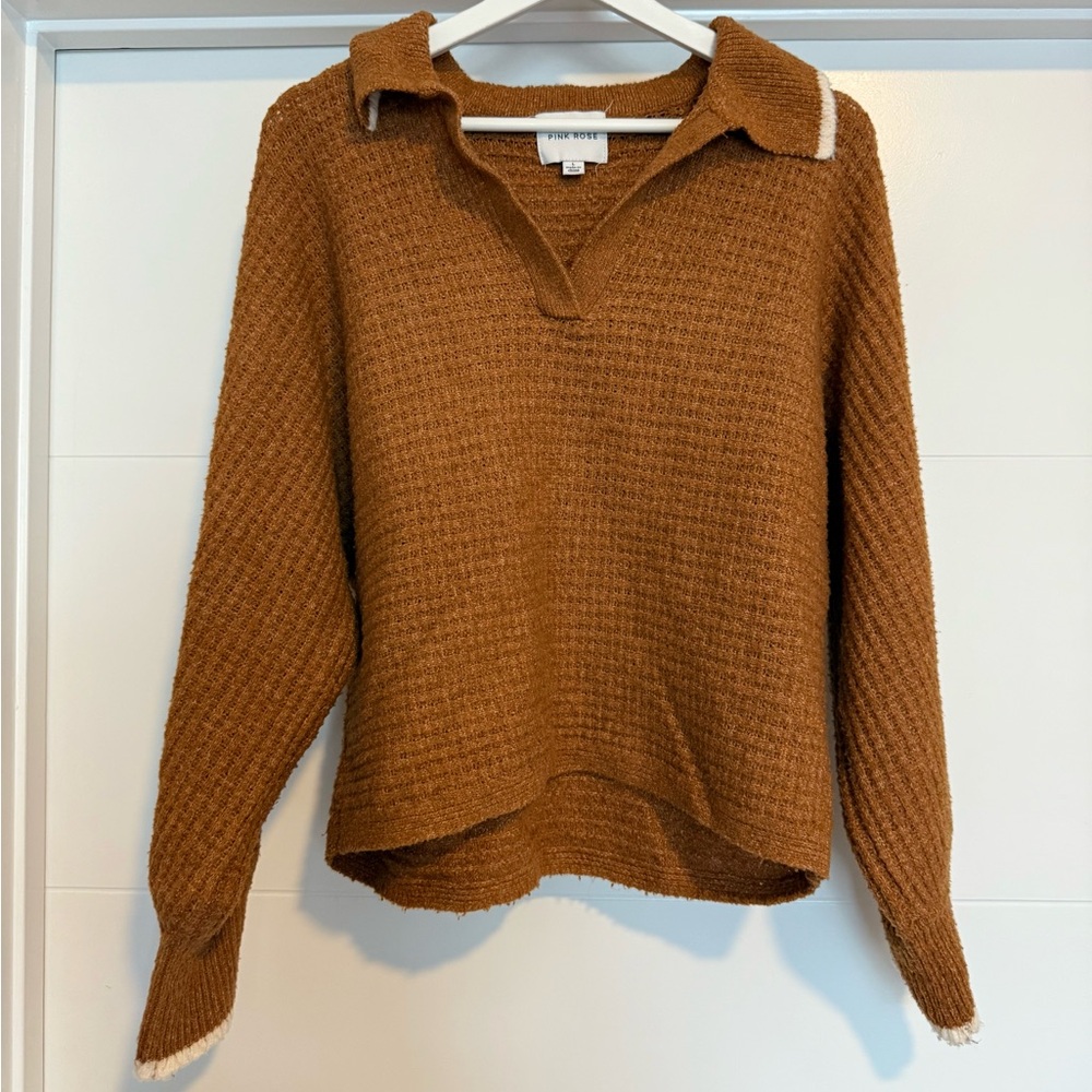 Pink Rose Women's V-Neck Sweater in Brown